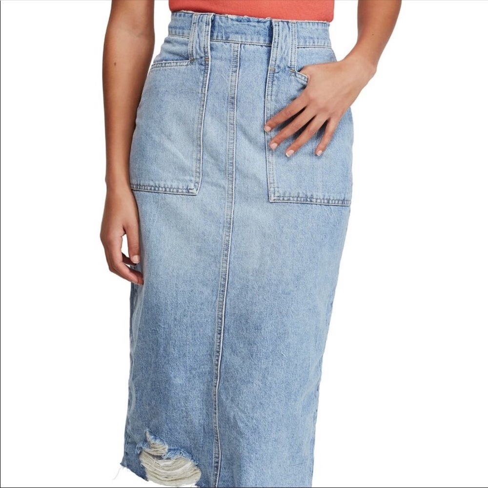 A49 Elisa Distressed Denim Pencil Skirt - Size 6